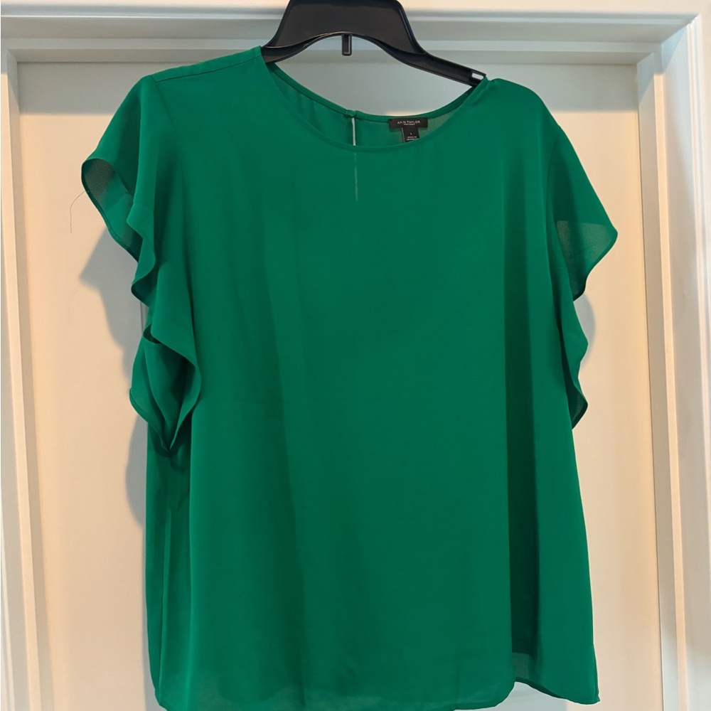 Ann Taylor Green Ruffle Sleeve Women's Top